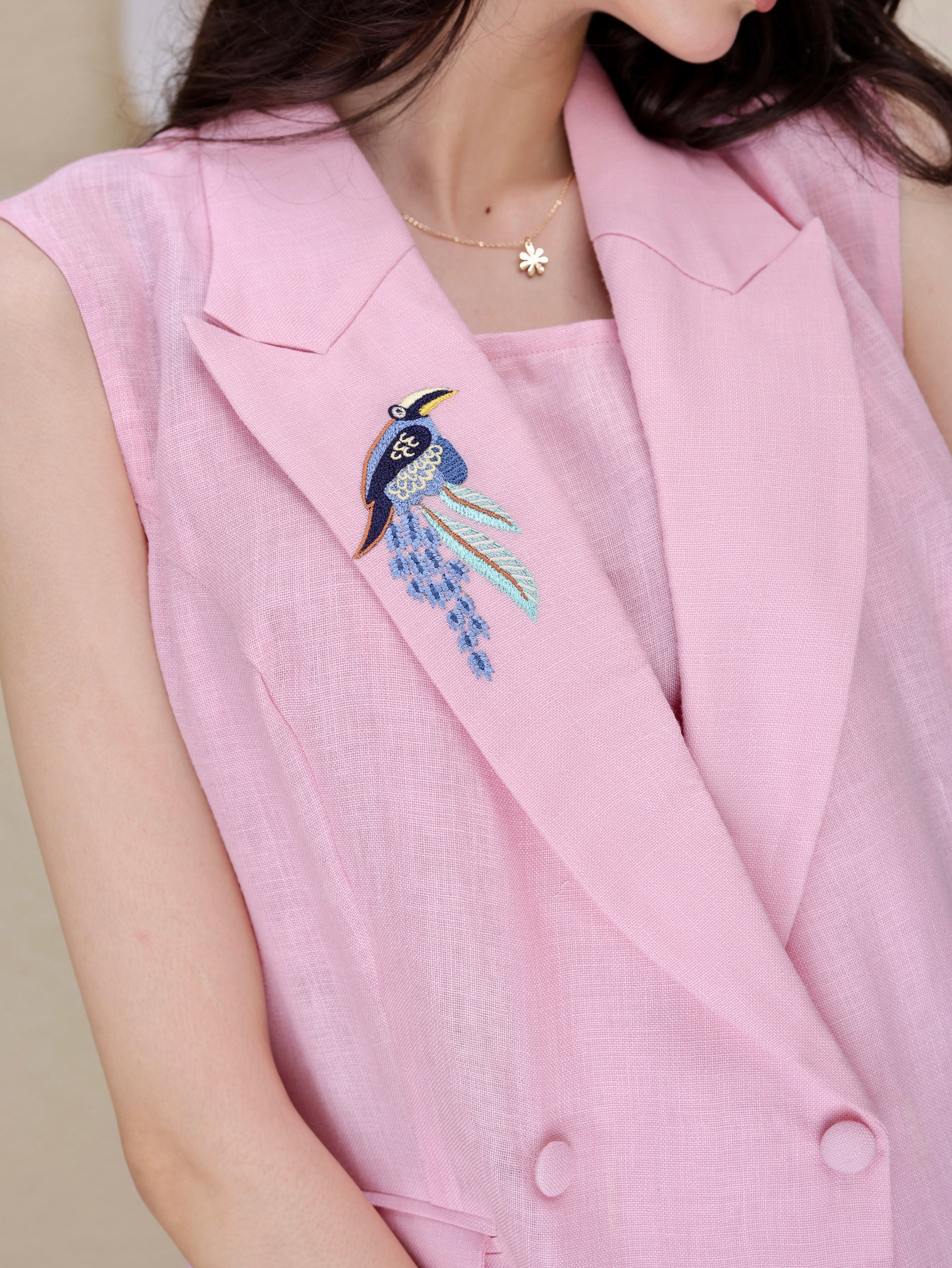 Pink Sora Embroidered Linen Co-ord Set