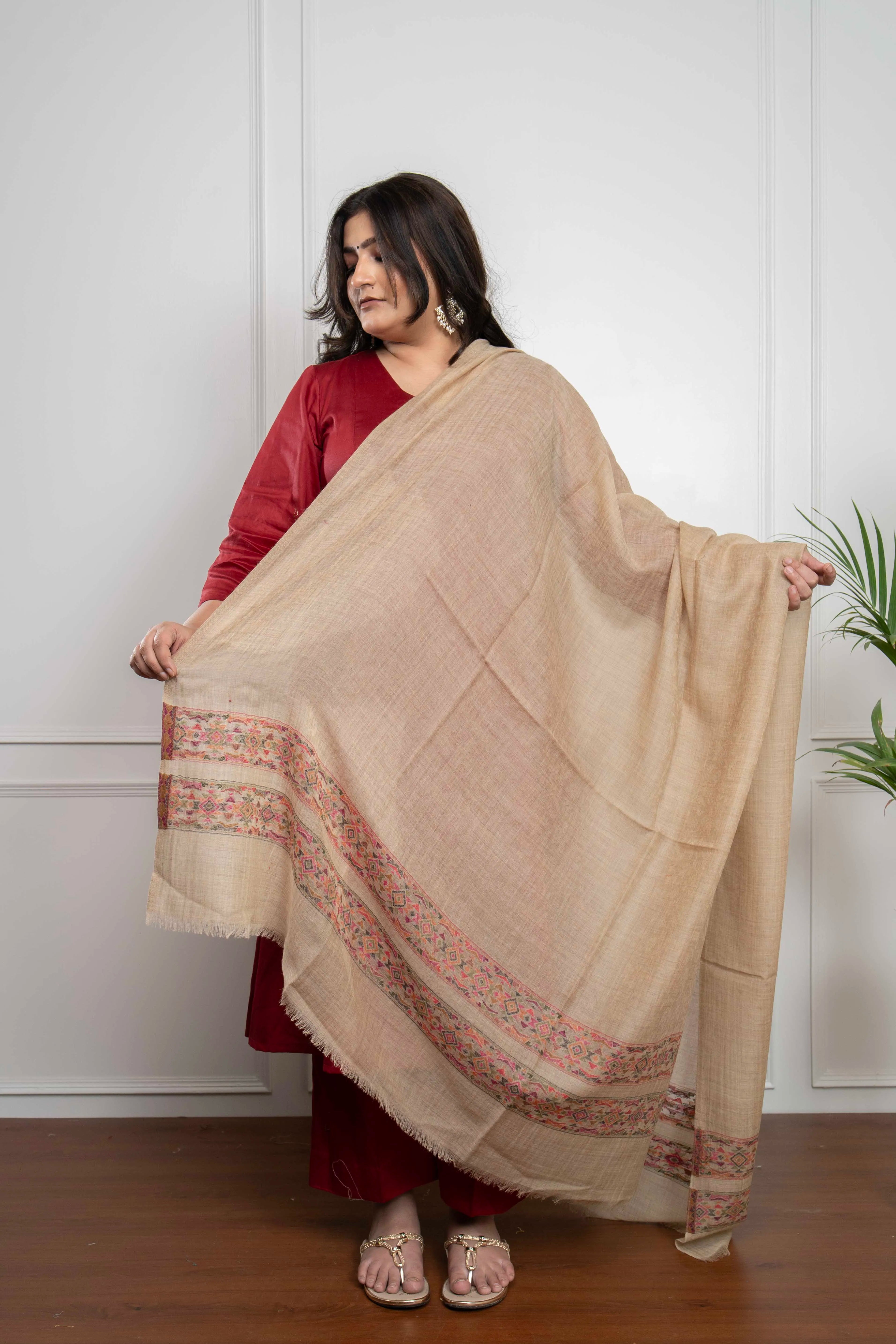 Tooshi Kani Border design Wool Silk Blend Shawl