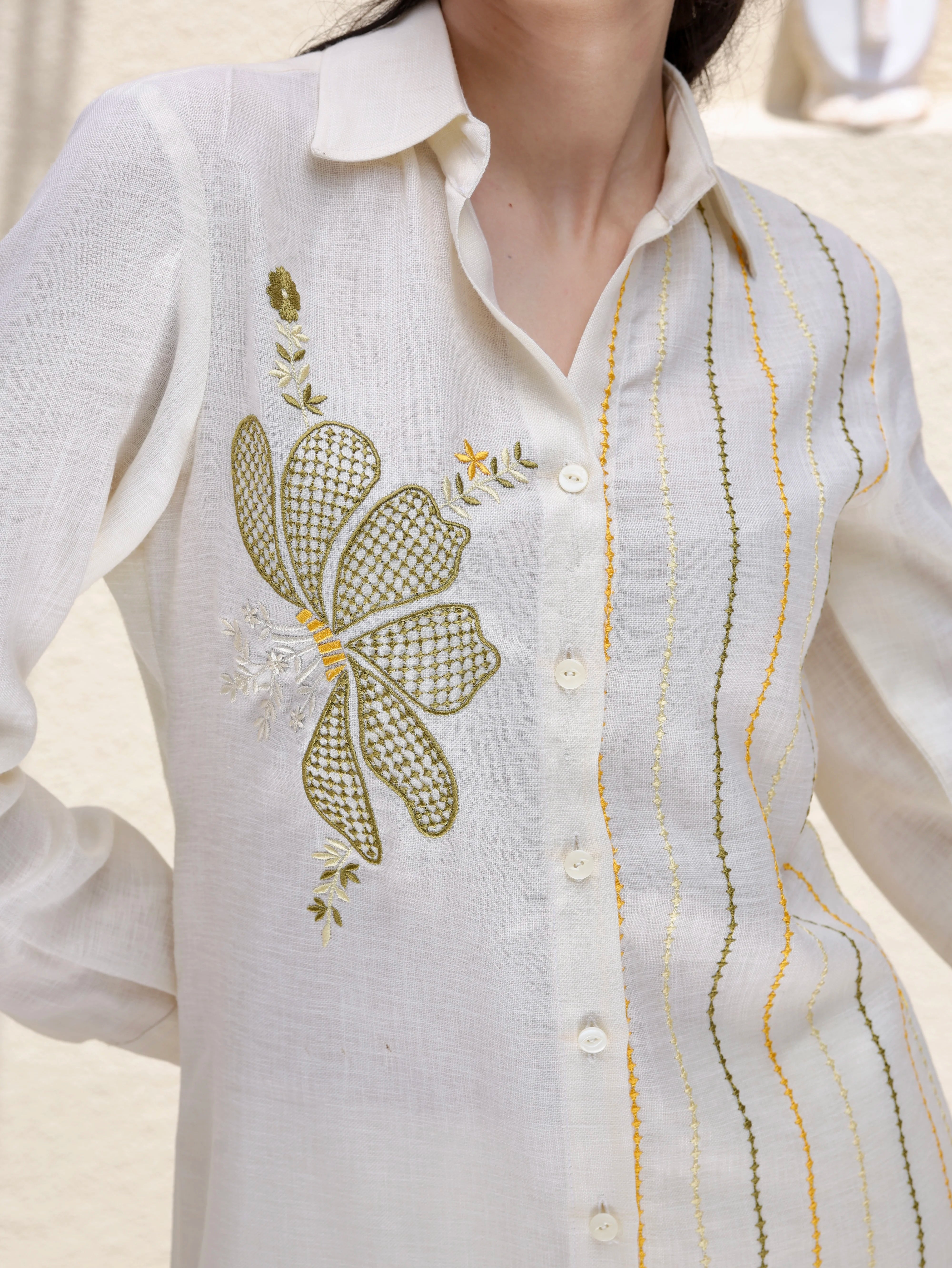 Ember Bloom Embroidered Linen Co-Ord Set