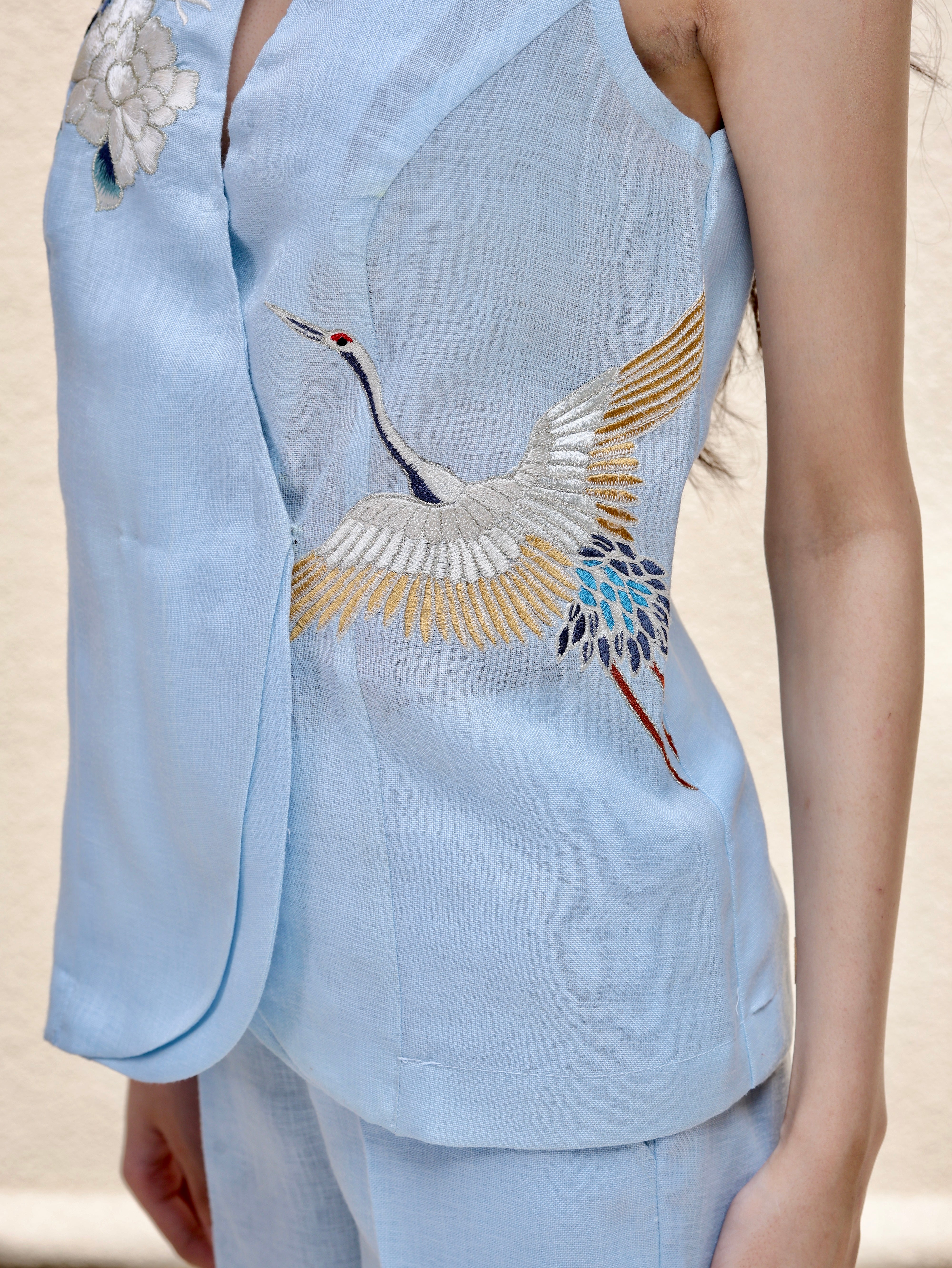 Azure Bloom - Powder Blue Linen Embroidered Co-Ord Set
