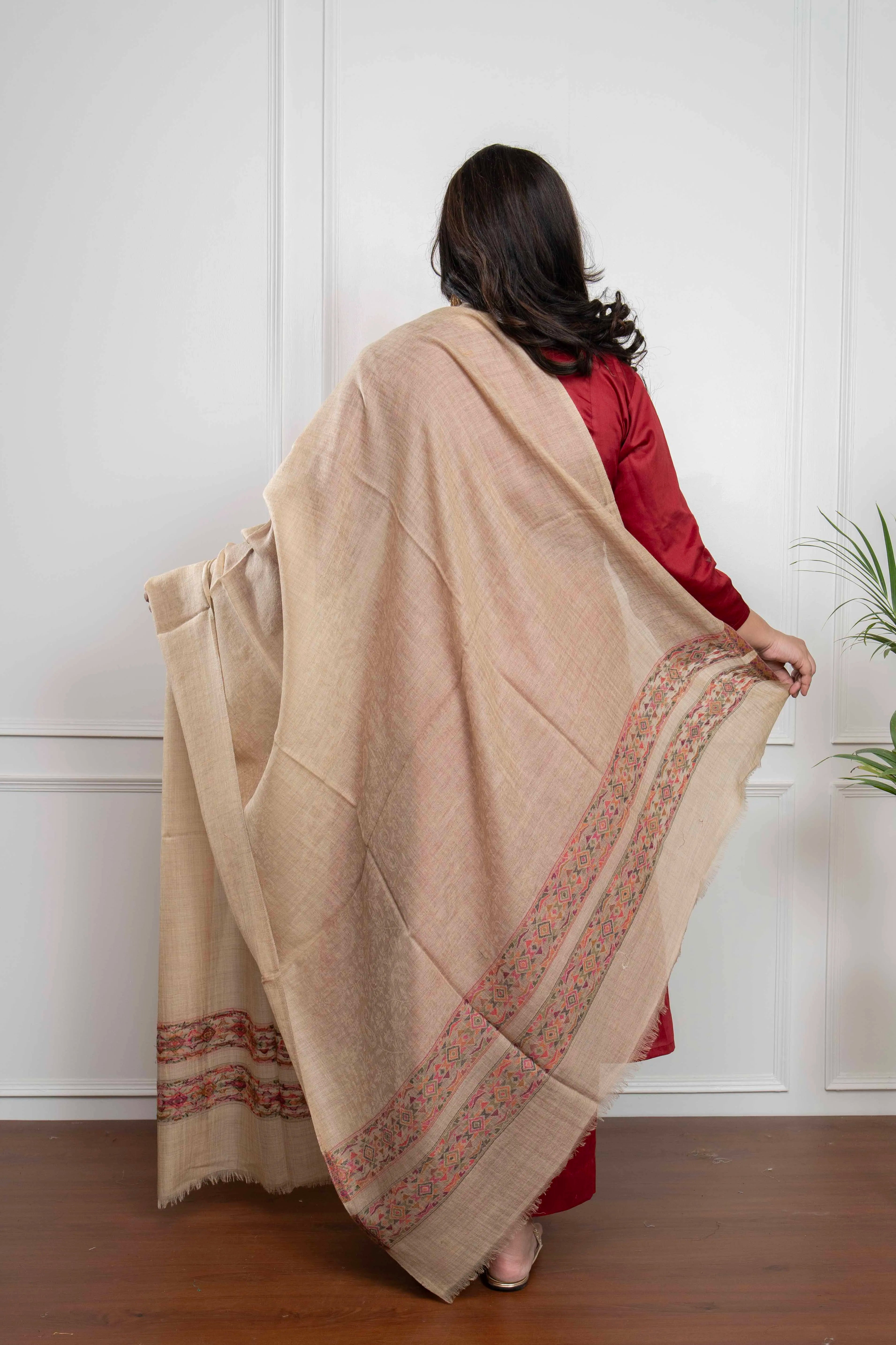 Tooshi Kani Border design Wool Silk Blend Shawl