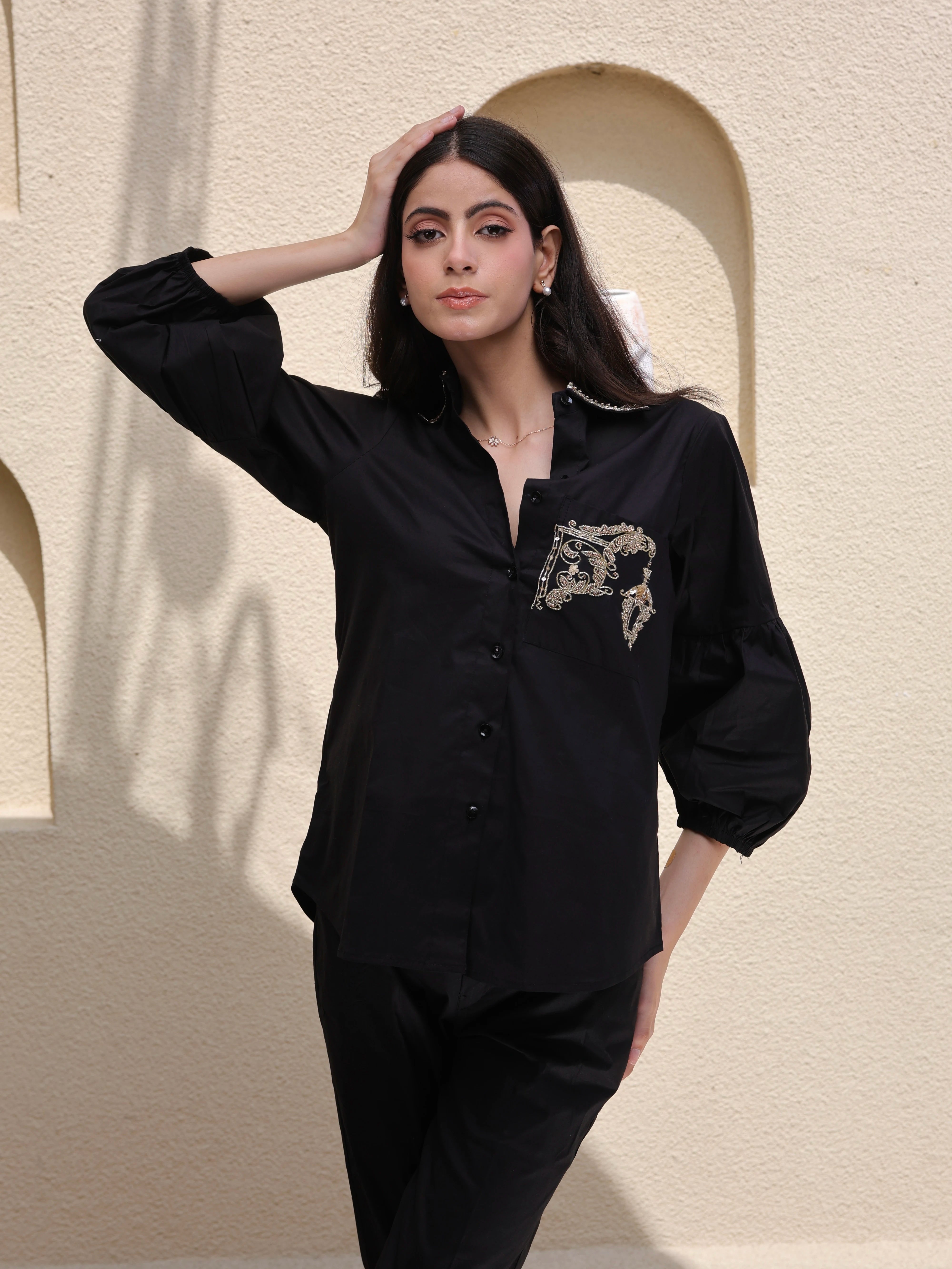 Midnight Monogram – Black Embroidered Co-Ord Set