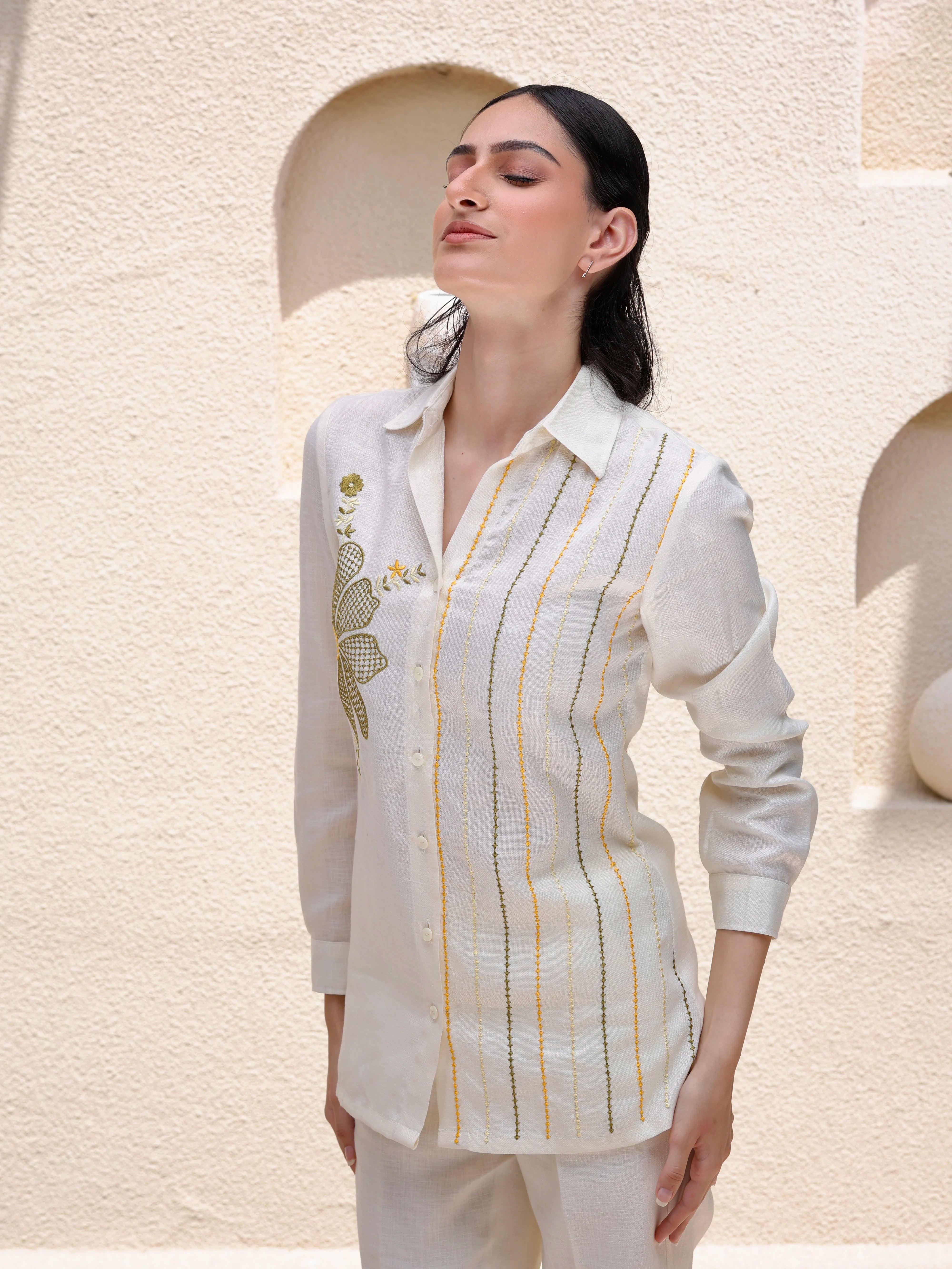 Ember Bloom Embroidered Linen Co-Ord Set