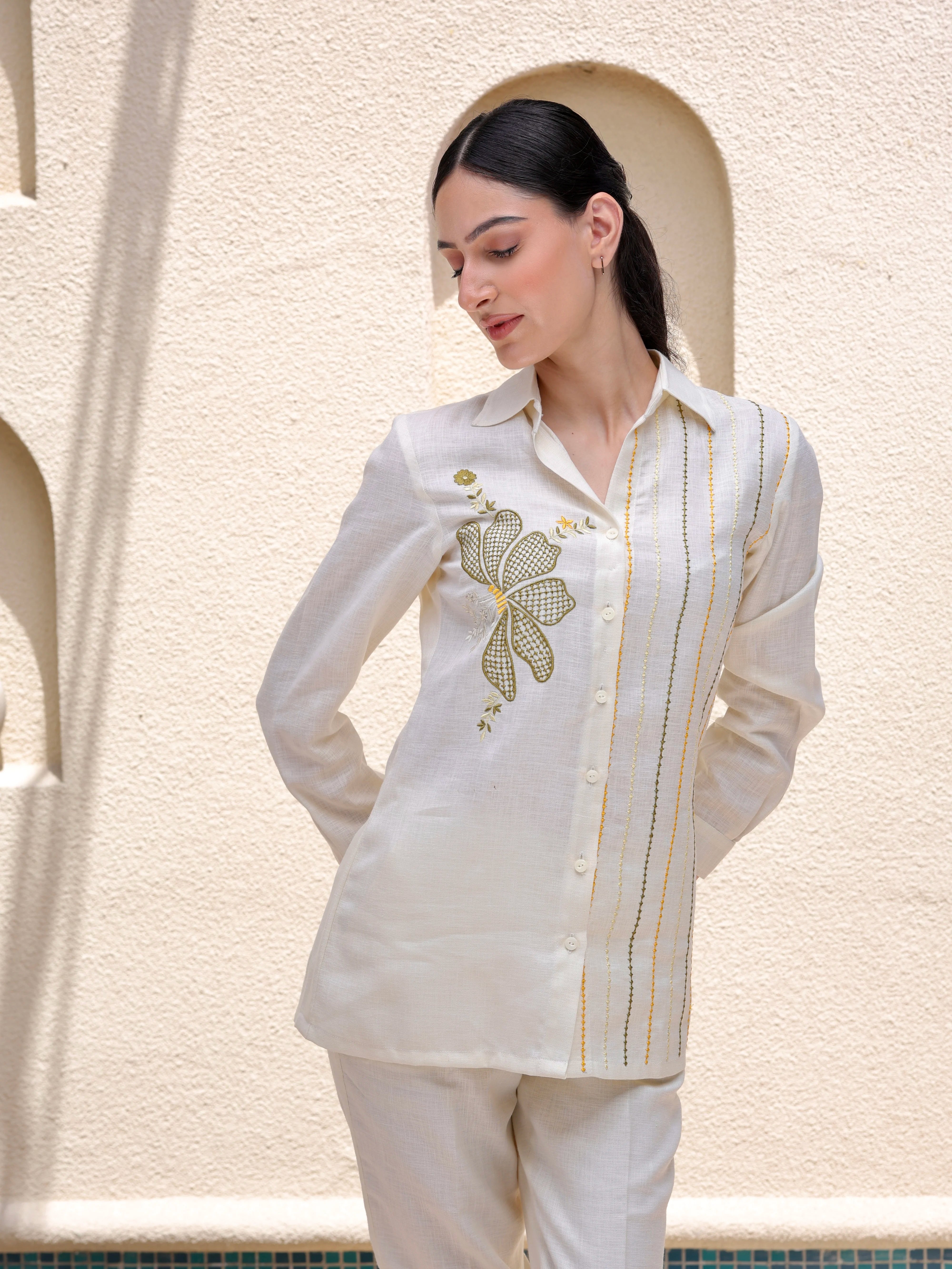 Ember Bloom Embroidered Linen Co-Ord Set