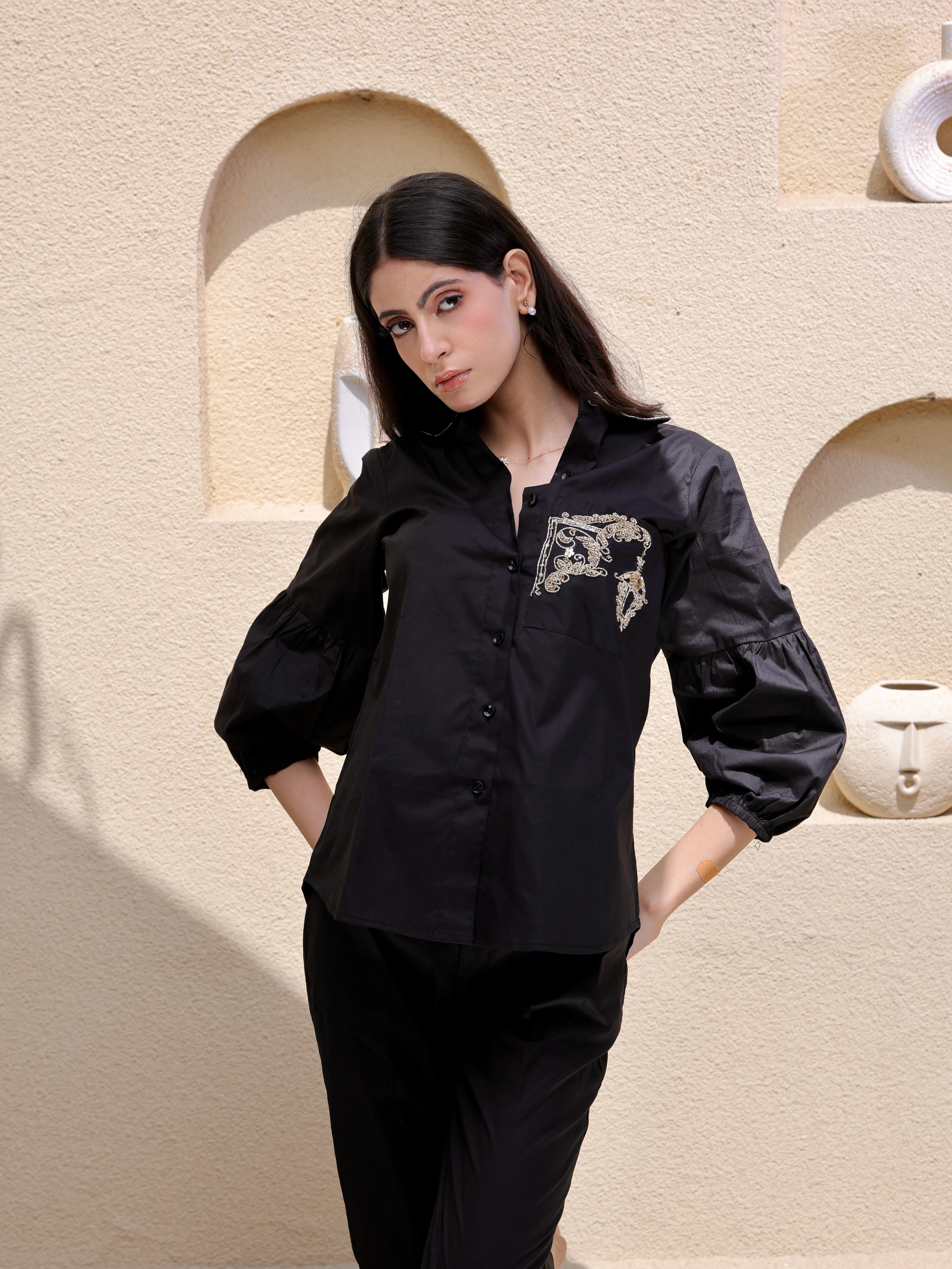 Midnight Monogram – Black Embroidered Co-Ord Set